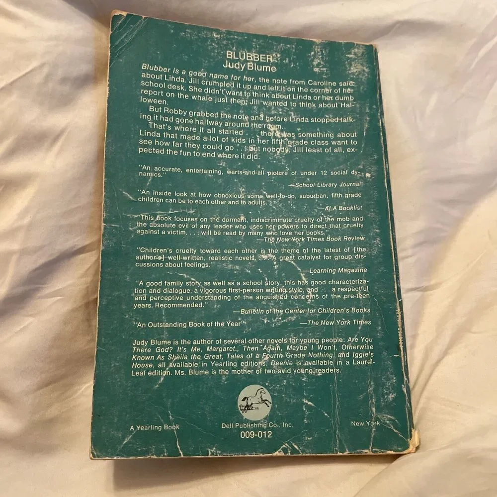 BLUBBER~Judy Blume~VINTAGE 1976 PB~Fifth Grade Bullying~RARE COVER~Mob Cruelty~